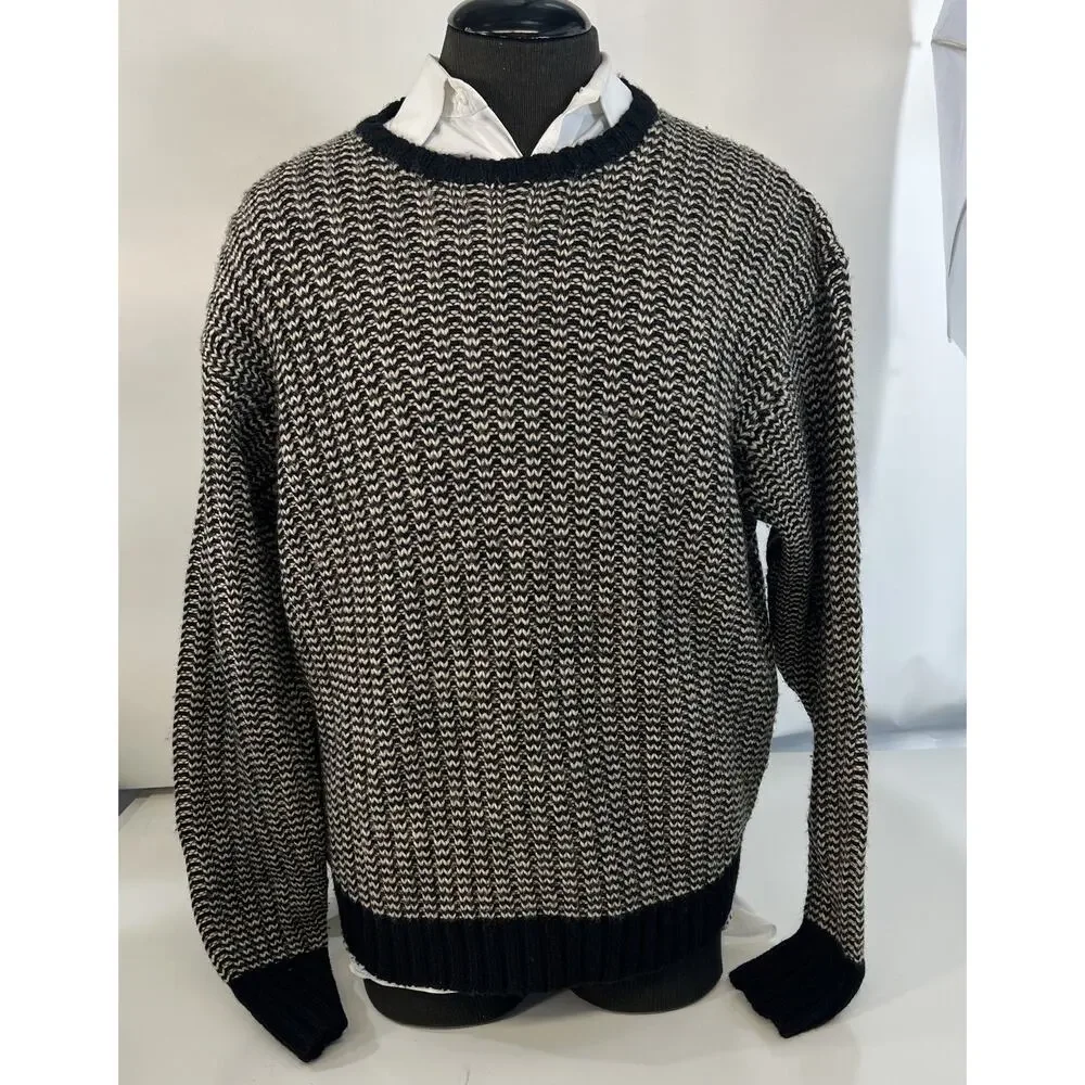Vintage Polo Ralph Lauren Brioche Large Sweater Black White‎ Wool Knit Crewneck